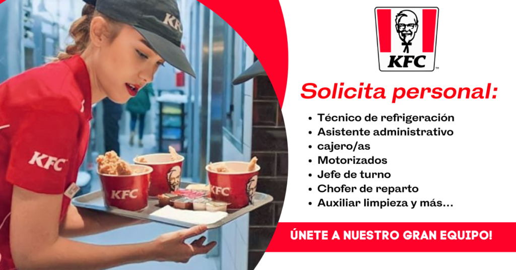 KFC solicita personal part time y full time | Inicia a trabajar sin experiencia
