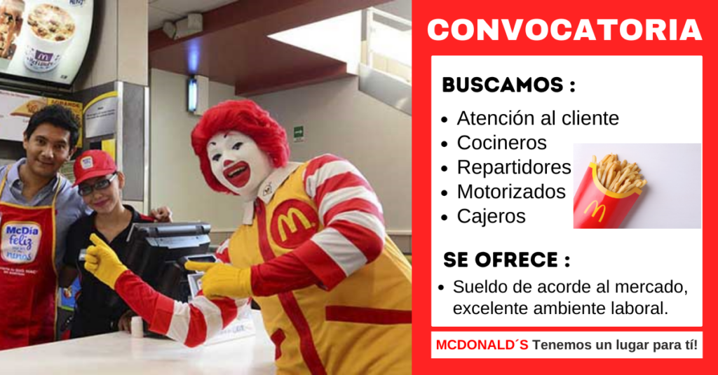 McDonald's requiere personal para cubrir diversos puestos laborales